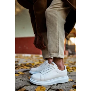 Bağcıklı Cilt Deri Ortopedik Yüksek Taban Beyaz Erkek Günlük Sneaker Ayakkabı