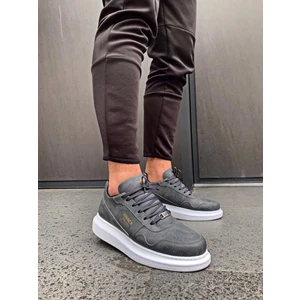 Bağcıklı Cilt Deri Ortopedik Yüksek Taban Gri Erkek Günlük Sneaker Ayakkabı
