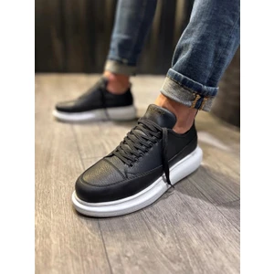 Bağcıklı Cilt Deri Ortopedik Taban Siyah (Beyaz ) Erkek Günlük Sneaker Ayakkabı