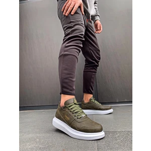 Bağcıklı Cilt Deri Ortopedik Yüksek Taban Haki Erkek Günlük Sneaker Ayakkabı