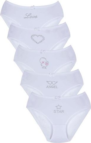 New Lilla 002 Kız Çocuk 5'li Taş Baskılı Külot Paketi %95 Pamuk Yumuşak Dokulu Beyaz Renk görsel 2