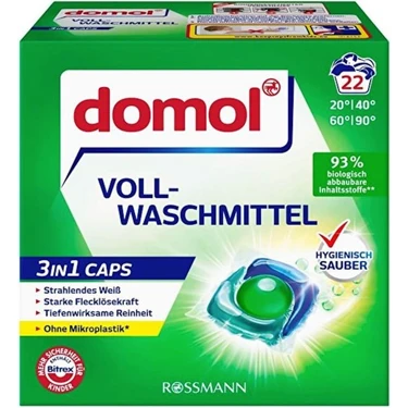 Rossmann Domol 3in1 Çamaşır Deterjan Kapsülü Beyazlar İçin 22 Yıkama Güçlü Leke