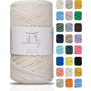 Makromecity Premium Koton Pamuk Makrome Ipi Ekru 200 gr 150 Metre 2mm Cotton Zincir Makrome Çanta