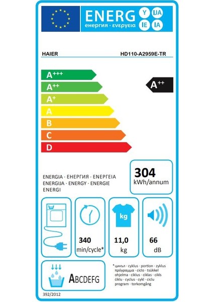 HD110-A2959E-TR 11 kg Wi-Fi + Bluetooth Bağlantılı Isı Pompalı Kurutma Makinesi