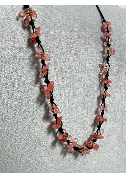 Sertifikalı Çilek Kuvars Doğal Taş Tasarım Kolye fiyatları