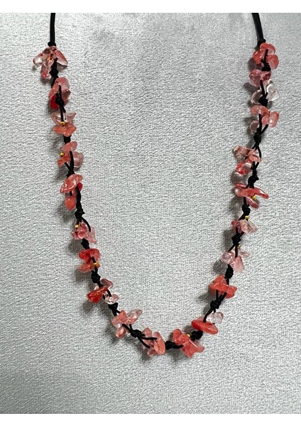 Sertifikalı Çilek Kuvars Doğal Taş Tasarım Kolye modelleri