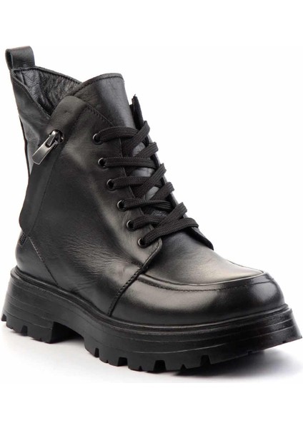 Siyah Hakiki Deri Kadın Bot & Bootie K02180034203