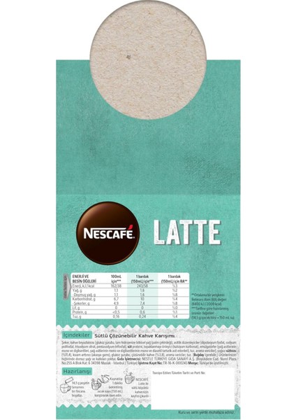 Latte Sütlü ve Köpüklü Çözünebilir Kahve Karışımı 14.5 G x 24