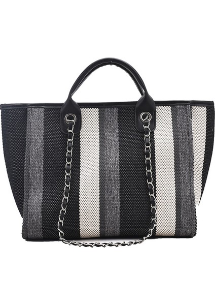 Büyük Kapasiteli Çizgili Zincirli Kova Çantası Çantası (Yurt Dışından)