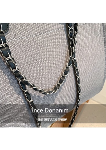 Yeni Moda Doku Omuz Çantası Büyük Kapasiteli Kanvas Zincir Çantası (Yurt Dışından)