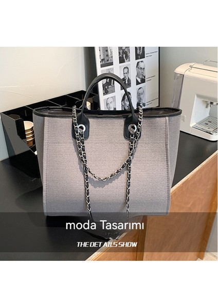Yeni Moda Doku Omuz Çantası Büyük Kapasiteli Kanvas Zincir Çantası (Yurt Dışından)