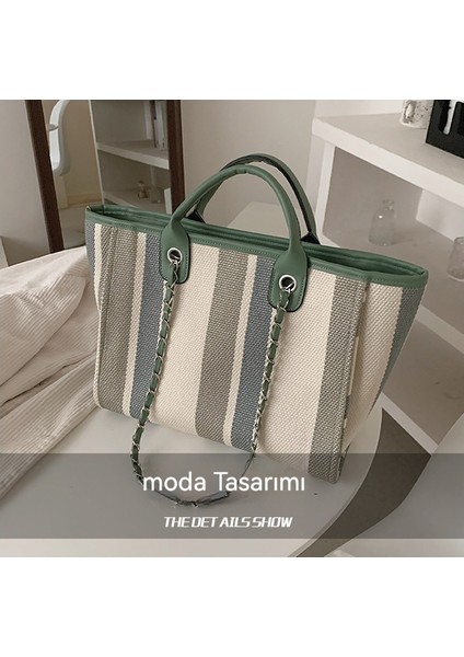 Büyük Kapasiteli Çizgili Zincirli Kova Çantası Çantası (Yurt Dışından) modelleri