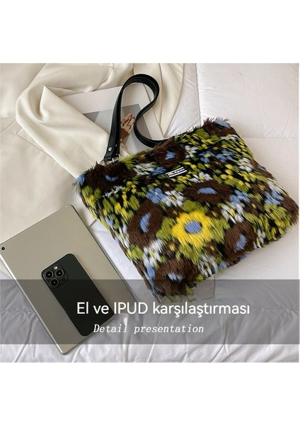 Niş Tasarımlı Yağlı Boya Renkli Peluş Omuz Çantası (Yurt Dışından) modelleri