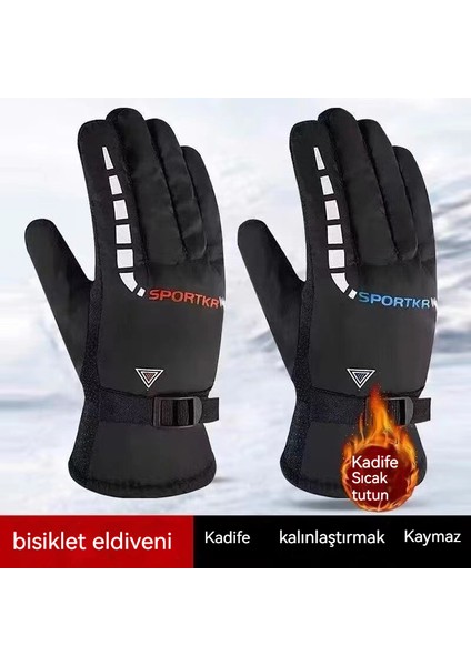 Sonbahar ve Kış Kadife Sıcak, Rüzgar Geçirmez ve Kaymaz Dış Mekan Bisiklet Eldivenleri (Yurt Dışından)