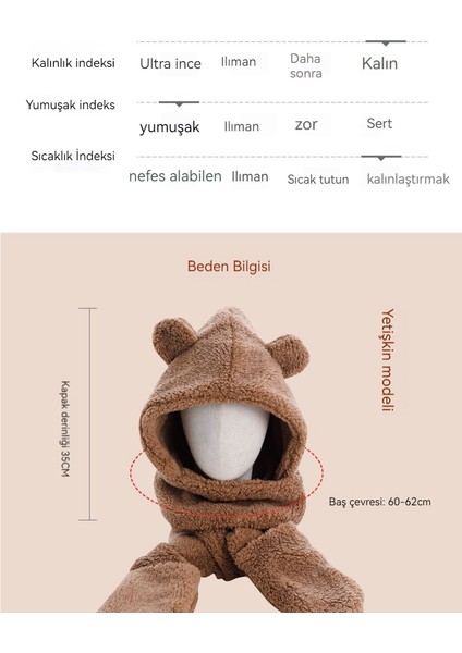 Ayı Şapka Önlük Eldiven Tek Parça Sıcak Peluş Şapka (Yurt Dışından)
