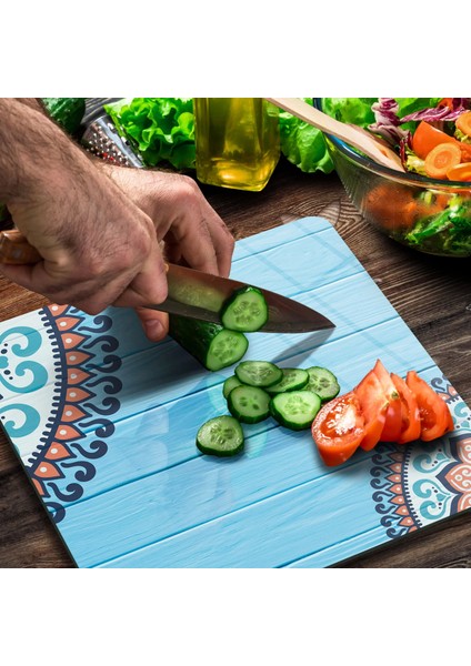 Cam Kesme Tahtası Kare Otantik Turkuaz Desenli 30X30 cm fırsatları