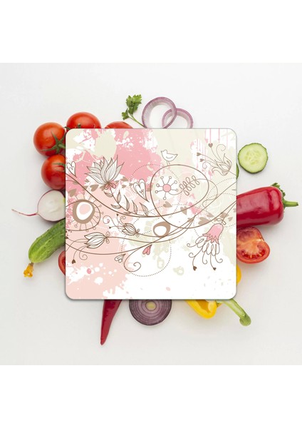 Cam Kesme Tahtası Kare Sarmaşık Çiçeği Desenli 30X30 cm fiyatları