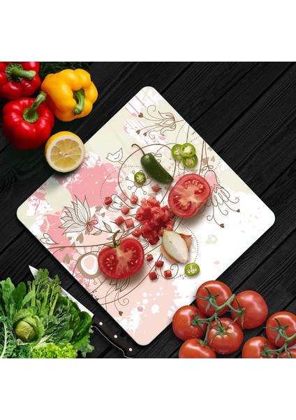 Cam Kesme Tahtası Kare Sarmaşık Çiçeği Desenli 30X30 cm modelleri