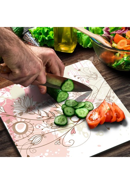 Cam Kesme Tahtası Kare Sarmaşık Çiçeği Desenli 30X30 cm indirimleri