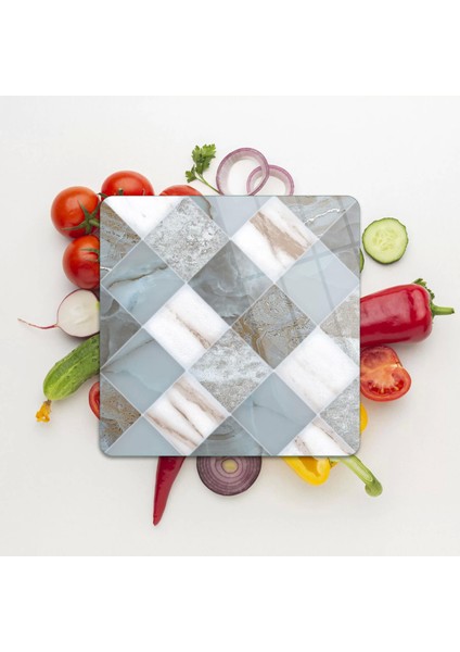 Cam Kesme Tahtası Kare Gri Mermer Desenli 30X30 cm fiyatları