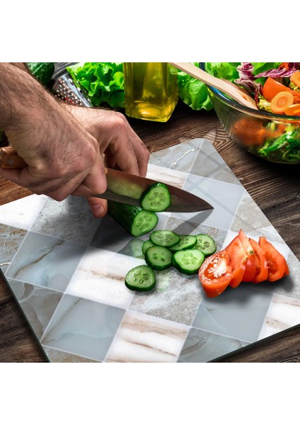 Cam Kesme Tahtası Kare Gri Mermer Desenli 30X30 cm fırsatları