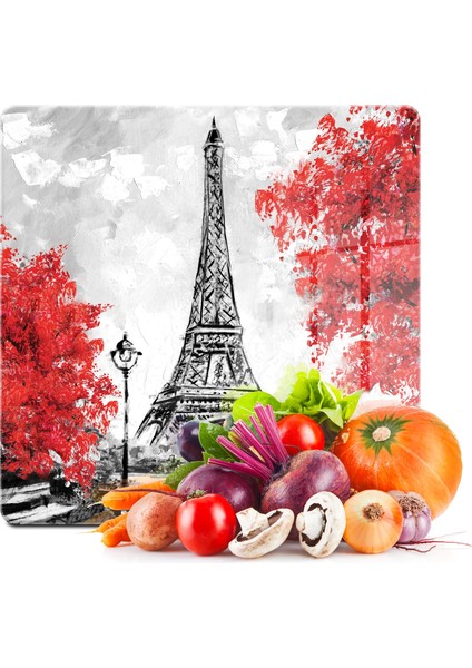 Cam Kesme Tahtası Kare Paris Eyfel Desenli 30X30 cm