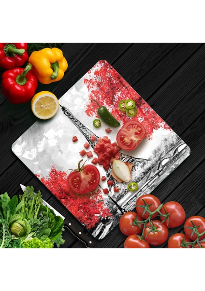 Cam Kesme Tahtası Kare Paris Eyfel Desenli 30X30 cm fiyatları