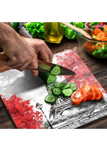 Cam Kesme Tahtası Kare Paris Eyfel Desenli 30X30 cm modelleri