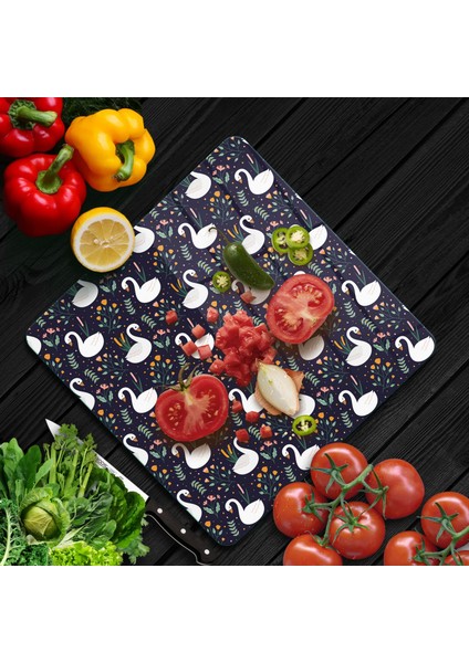 Cam Kesme Tahtası Kare Kuğu Desenli 30X30 cm fiyatları