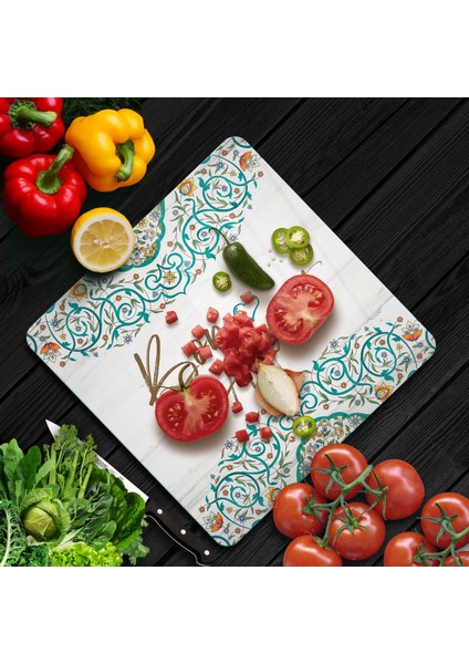 Cam Kesme Tahtası Kare Bon Appetit Desenli 30X30 cm fiyatları