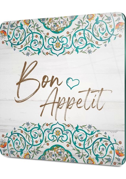 Cam Kesme Tahtası Kare Bon Appetit Desenli 30X30 cm modelleri