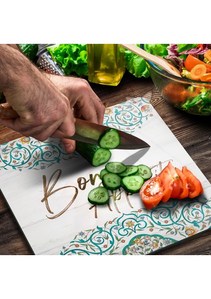 Cam Kesme Tahtası Kare Bon Appetit Desenli 30X30 cm fırsatları