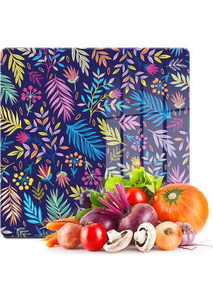 Cam Kesme Tahtası Kare Renkli Yaprak Desenli 30X30 cm