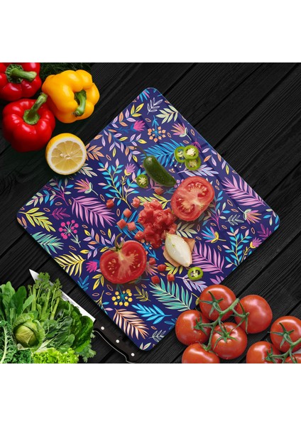 Cam Kesme Tahtası Kare Renkli Yaprak Desenli 30X30 cm fiyatları