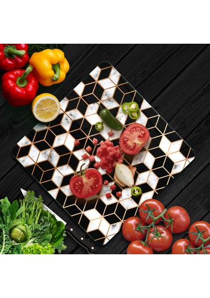 Cam Kesme Tahtası Kare Geometrik Desenli 30X30 cm fiyatları