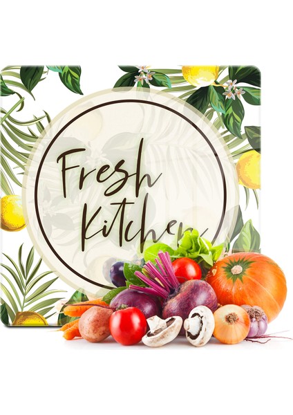 Cam Kesme Tahtası Kare Fresh Kitchen Desenli 30X30 cm