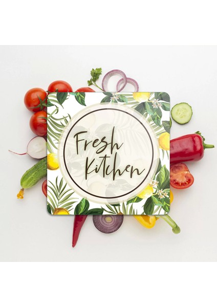 Cam Kesme Tahtası Kare Fresh Kitchen Desenli 30X30 cm fiyatları