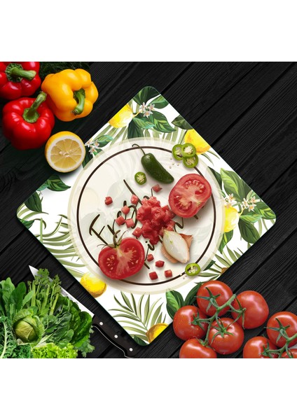 Cam Kesme Tahtası Kare Fresh Kitchen Desenli 30X30 cm modelleri