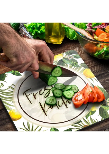 Cam Kesme Tahtası Kare Fresh Kitchen Desenli 30X30 cm indirimleri