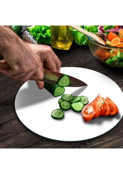 Cam Kesme Tahtası Yuvarlak Düz Beyaz 30X30 cm modelleri