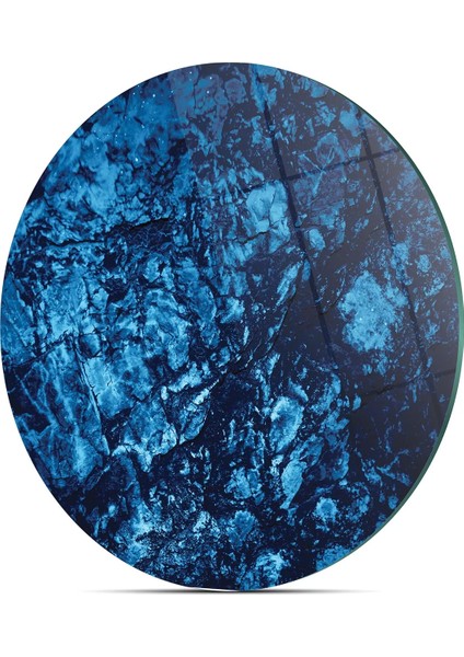 Cam Kesme Tahtası Yuvarlak Mavi Taş Desenli 30X30 cm