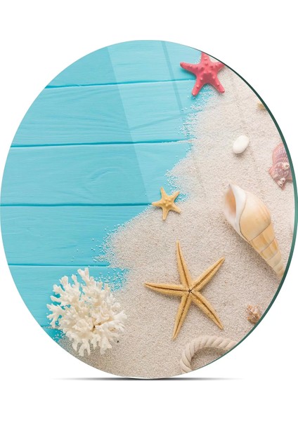 Cam Kesme Tahtası Yuvarlak Turkuaz Yaz Desenli 30X30 cm indirimleri