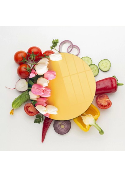 Cam Kesme Tahtası Yuvarlak Sarı Lale Desenli 30X30 cm fiyatları