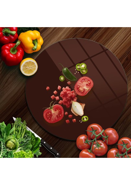 Cam Kesme Tahtası Yuvarlak Düz Kahverengi 30X30 cm fiyatları