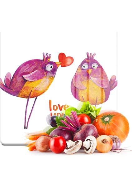 Cam Kesme Tahtası Kare Love You Bird Desenli 30X30 cm