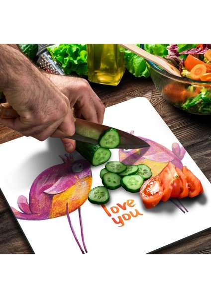 Cam Kesme Tahtası Kare Love You Bird Desenli 30X30 cm modelleri
