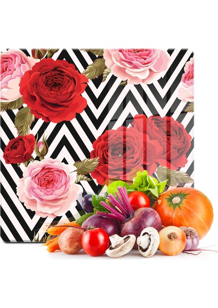 Cam Kesme Tahtası Kare Karma Gül Desenli 30X30 cm