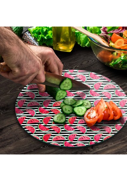 Cam Kesme Tahtası Yuvarlak Karpuz Desenli 30X30 cm fırsatları