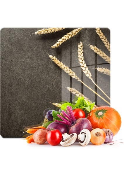 Cam Kesme Tahtası Kare Buğday Filizi Desenli 30X30 cm