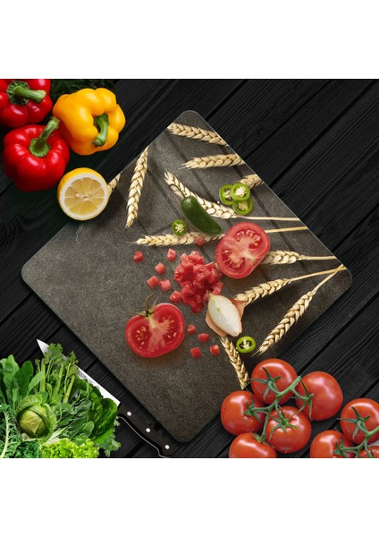 Cam Kesme Tahtası Kare Buğday Filizi Desenli 30X30 cm fiyatları